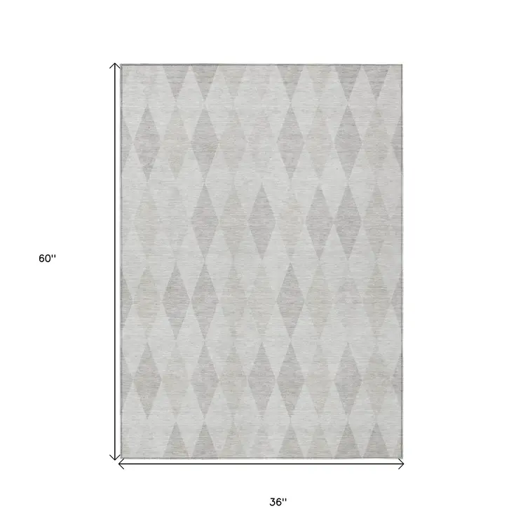 3' X 5' Gray Geometric Washable Non Skid Indoor Outdoor Area Rug