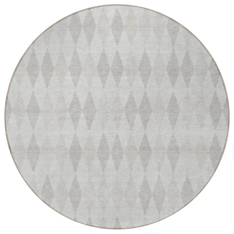 8' Round Gray Round Geometric Washable Non Skid Indoor Outdoor Area Rug