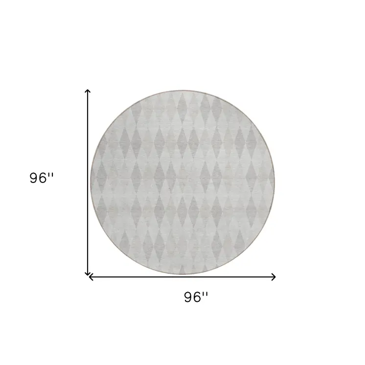 8' Round Gray Round Geometric Washable Non Skid Indoor Outdoor Area Rug