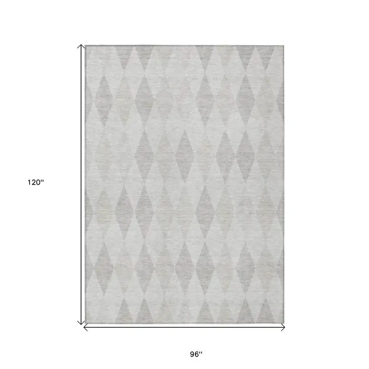 8' X 10' Gray Geometric Washable Non Skid Indoor Outdoor Area Rug