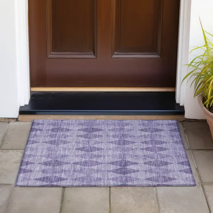 2' X 3' Purple Geometric Washable Non Skid Indoor Outdoor Area Rug