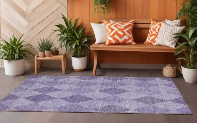 8' Runner Purple Geometric Washable Non Skid Indoor Outdoor Runner Rug