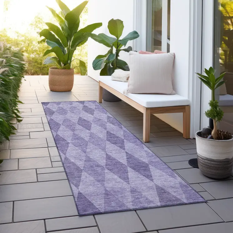 8' Runner Purple Geometric Washable Non Skid Indoor Outdoor Runner Rug