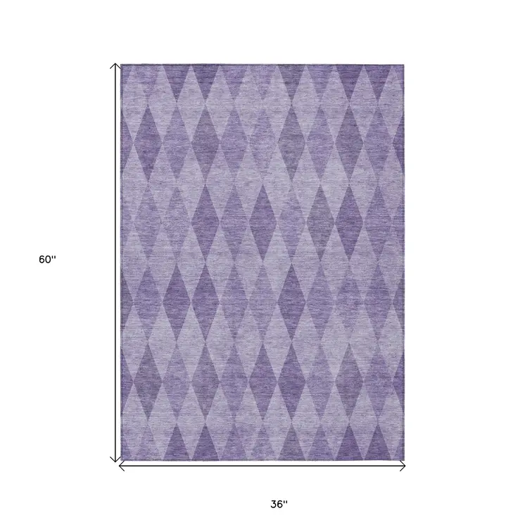 3' X 5' Purple Geometric Washable Non Skid Indoor Outdoor Area Rug