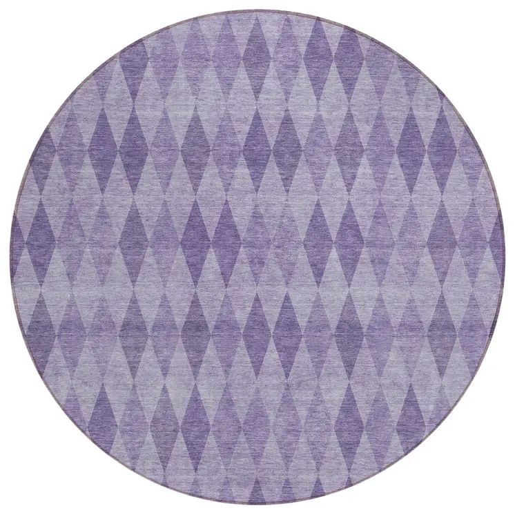 8' Round Purple Round Geometric Washable Non Skid Indoor Outdoor Area Rug