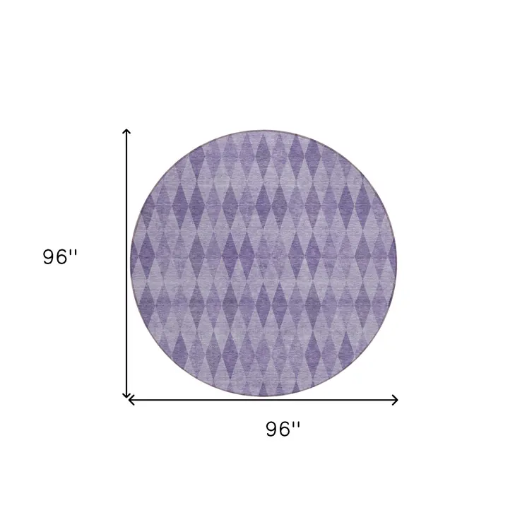 8' Round Purple Round Geometric Washable Non Skid Indoor Outdoor Area Rug