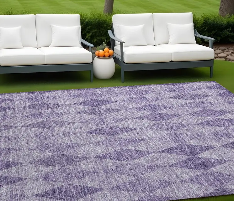 8' X 10' Purple Geometric Washable Non Skid Indoor Outdoor Area Rug