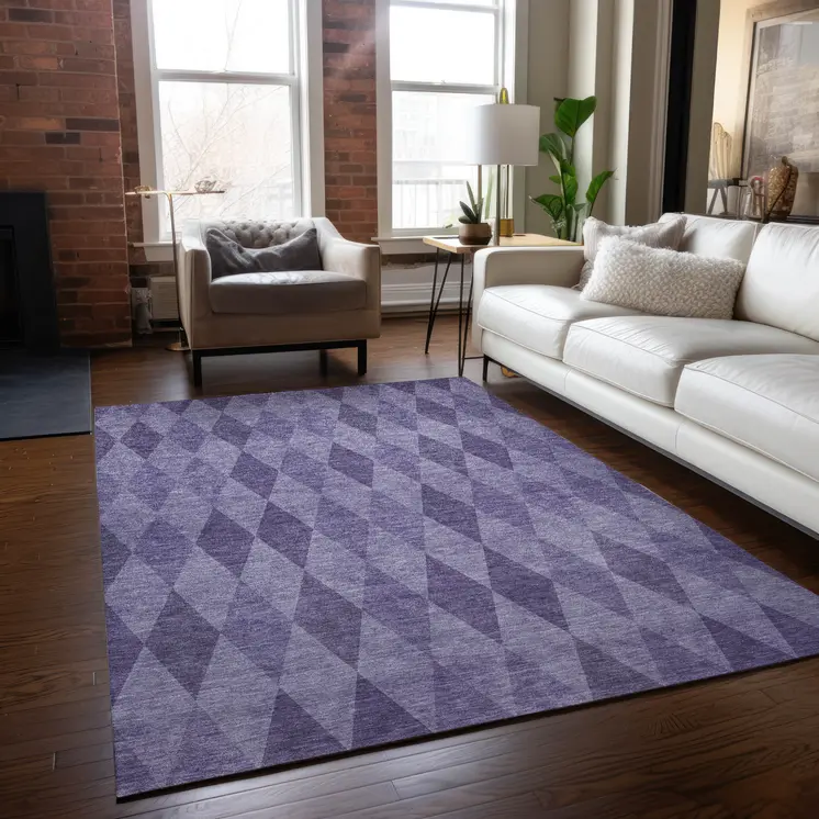 10' X 14' Purple Geometric Washable Non Skid Indoor Outdoor Area Rug