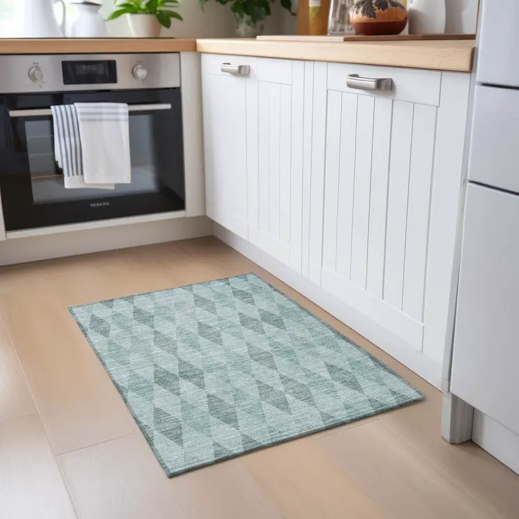 2' X 3' Teal Geometric Washable Non Skid Indoor Outdoor Area Rug