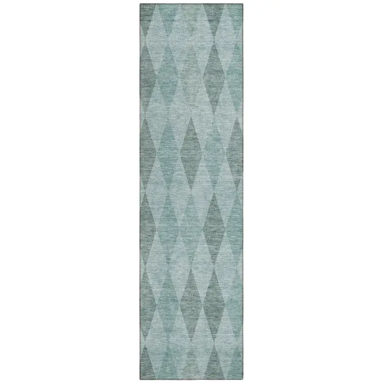 8' Runner Teal Geometric Washable Non Skid Indoor Outdoor Runner Rug