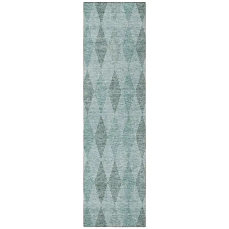8' Runner Teal Geometric Washable Non Skid Indoor Outdoor Runner Rug