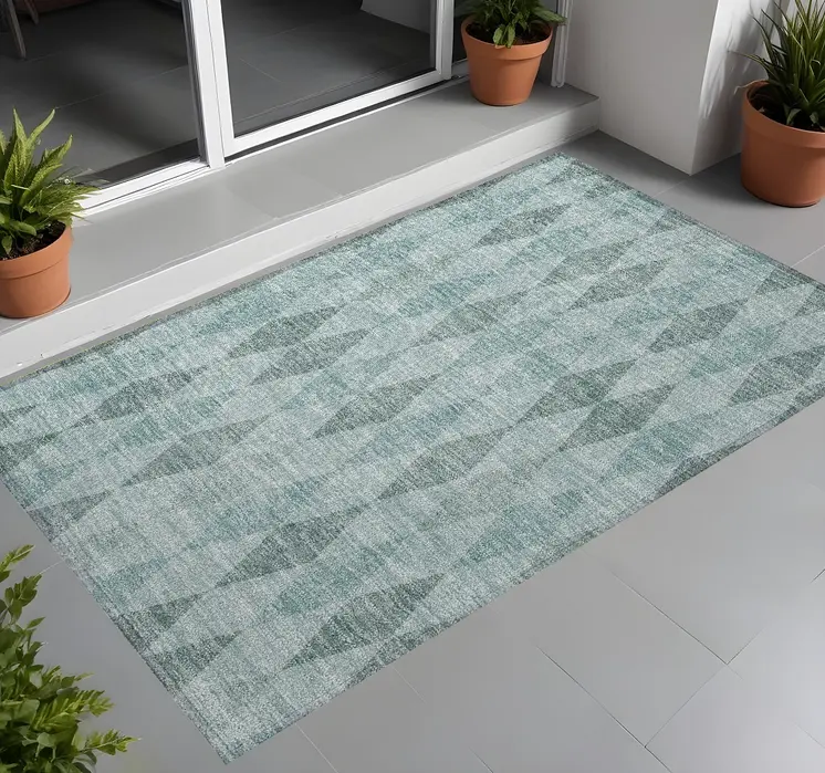 3' X 5' Teal Geometric Washable Non Skid Indoor Outdoor Area Rug