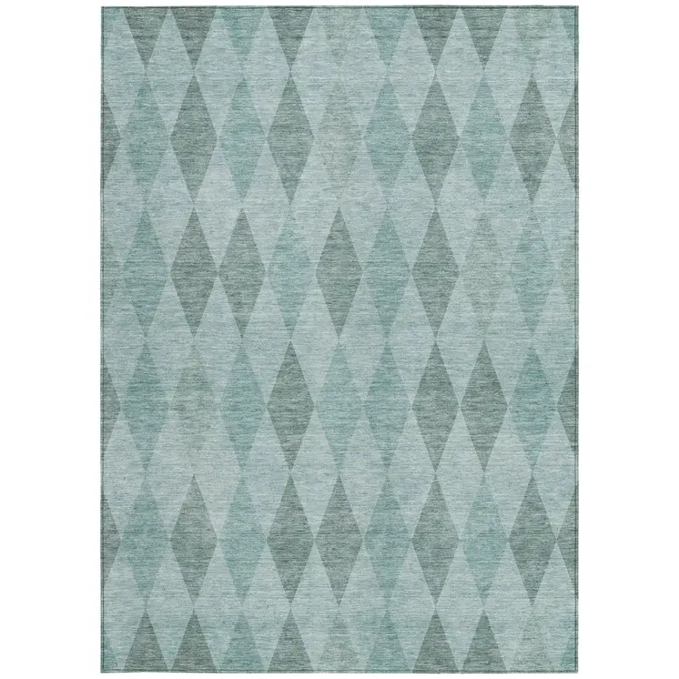 3' X 5' Teal Geometric Washable Non Skid Indoor Outdoor Area Rug
