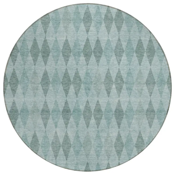 8' Round Teal Round Geometric Washable Non Skid Indoor Outdoor Area Rug