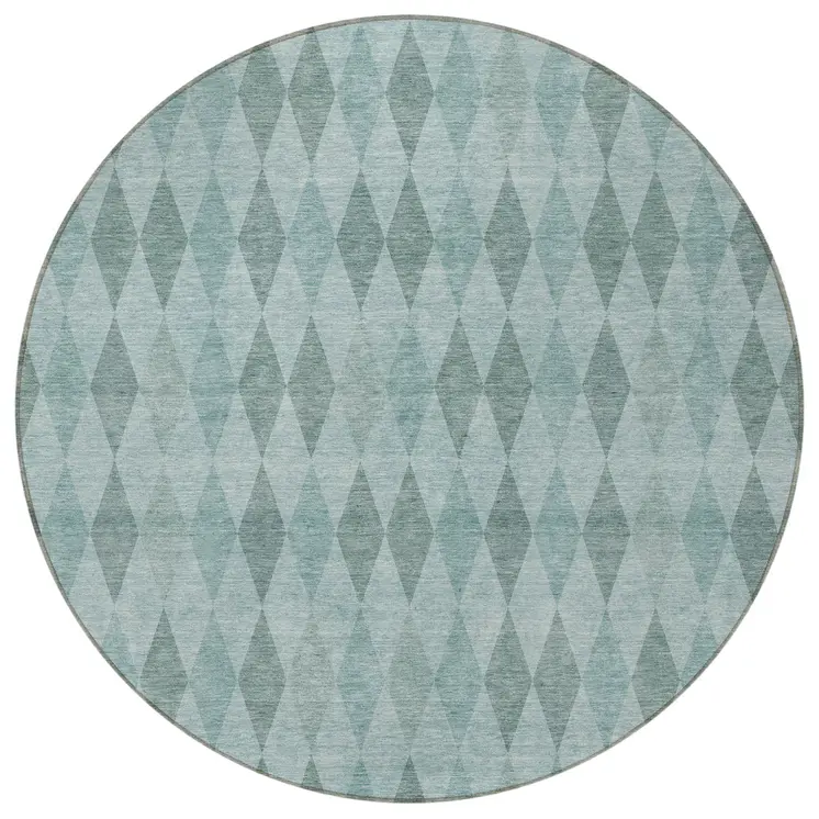8' Round Teal Round Geometric Washable Non Skid Indoor Outdoor Area Rug