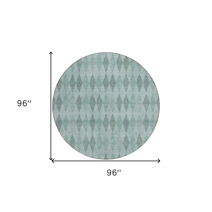 8' Round Teal Round Geometric Washable Non Skid Indoor Outdoor Area Rug