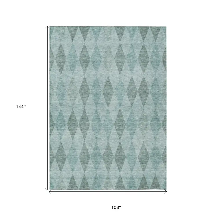 9' X 12' Teal Geometric Washable Non Skid Indoor Outdoor Area Rug