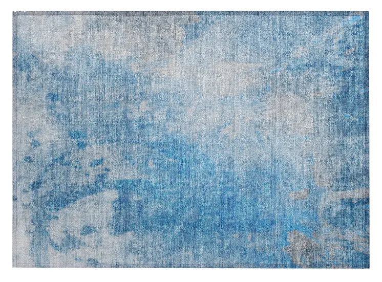 2' X 3' Blue and Gray Abstract Washable Non Skid Indoor Outdoor Area Rug