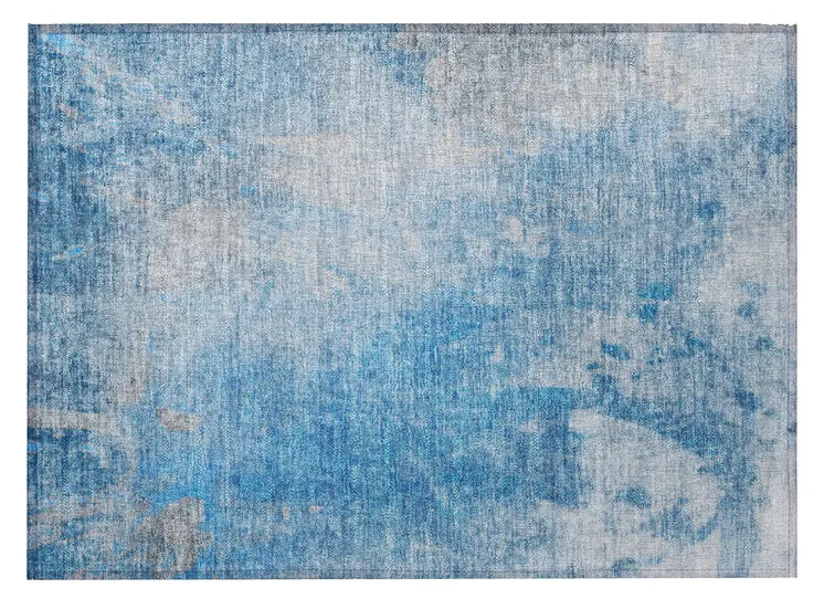 2' X 3' Blue and Gray Abstract Washable Non Skid Indoor Outdoor Area Rug
