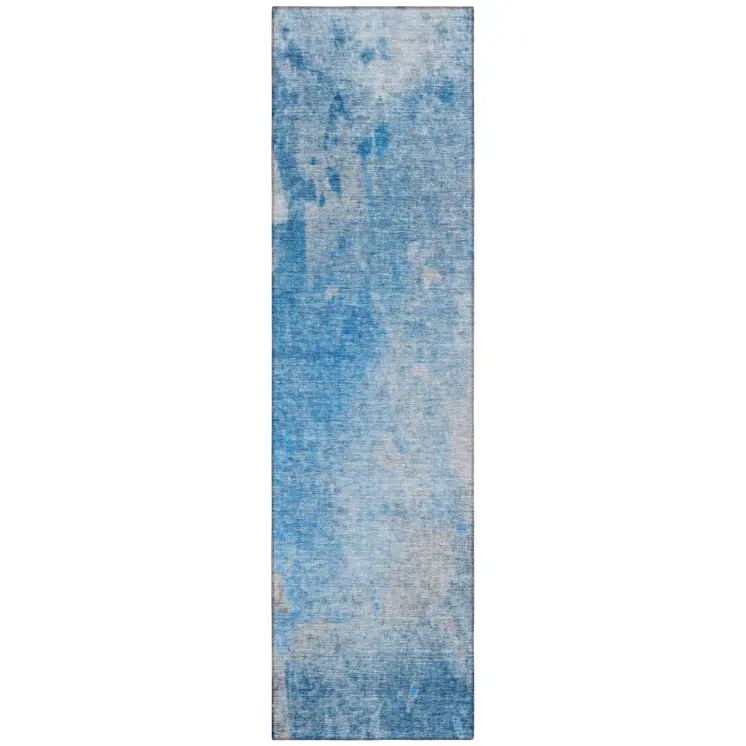 8' Blue And Gray Abstract Washable Indoor Outdoor Runner Rug
