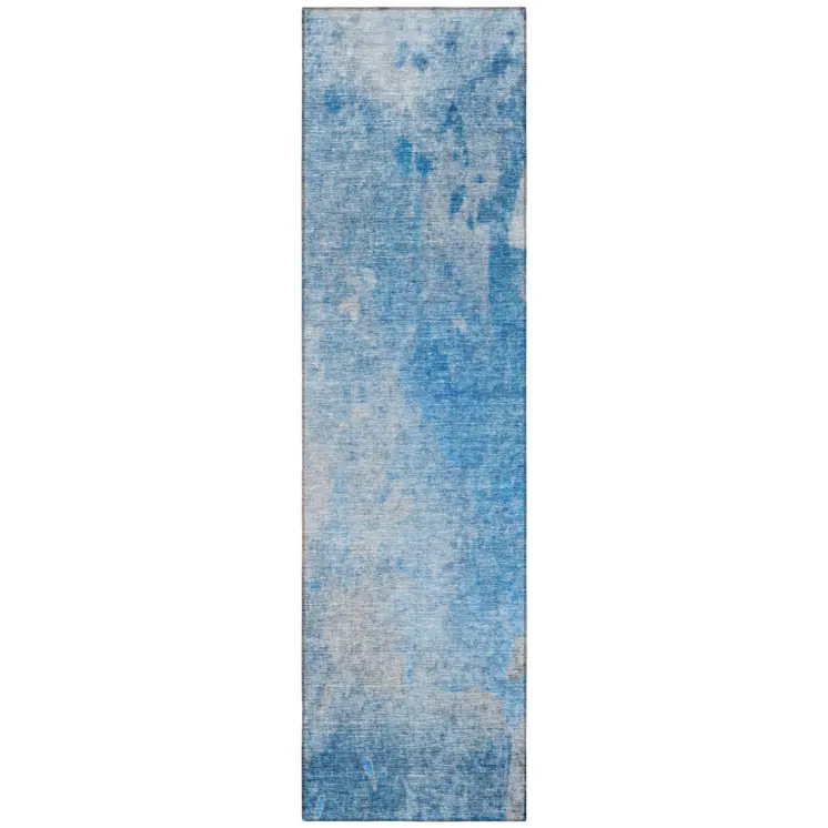 8' Blue And Gray Abstract Washable Indoor Outdoor Runner Rug