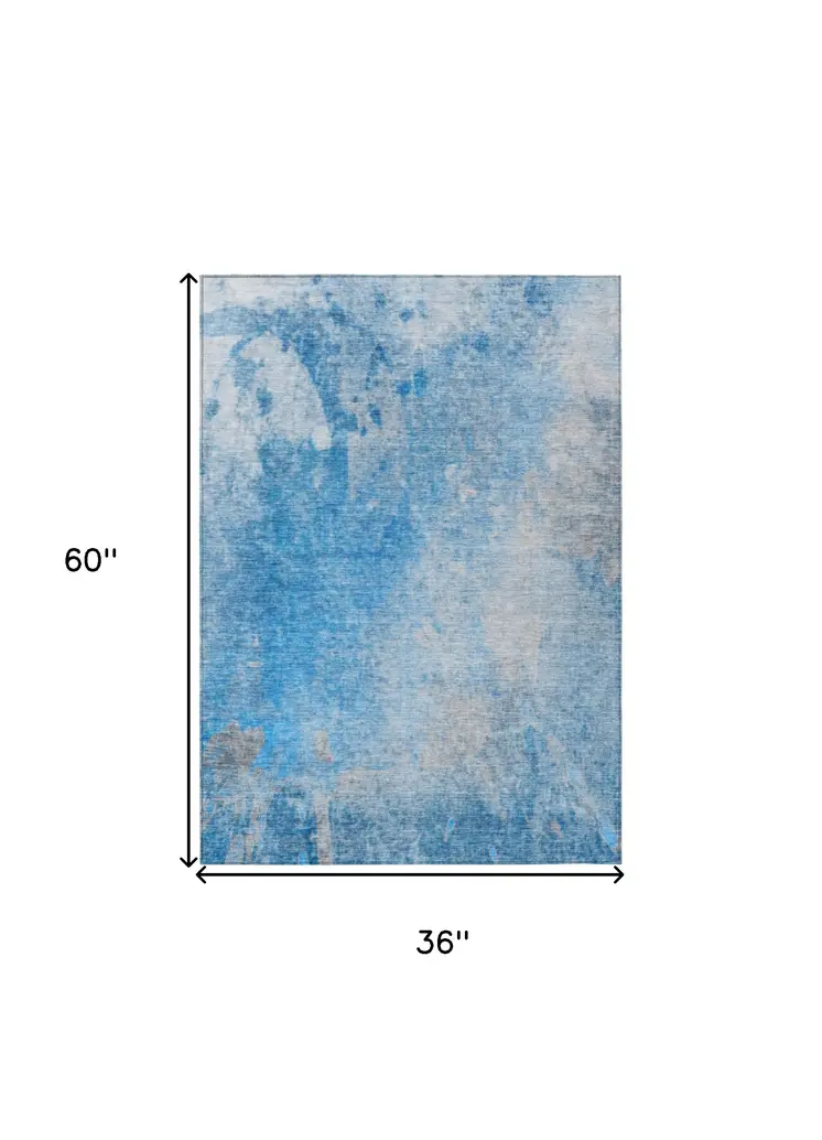 3' X 5' Blue And Gray Abstract Washable Indoor Outdoor Area Rug