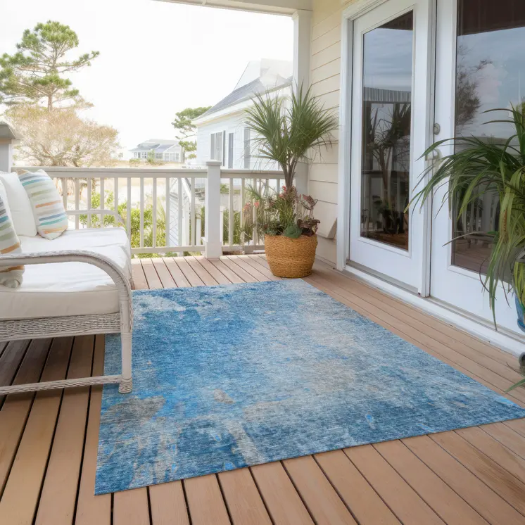 3' X 5' Blue And Gray Abstract Washable Indoor Outdoor Area Rug