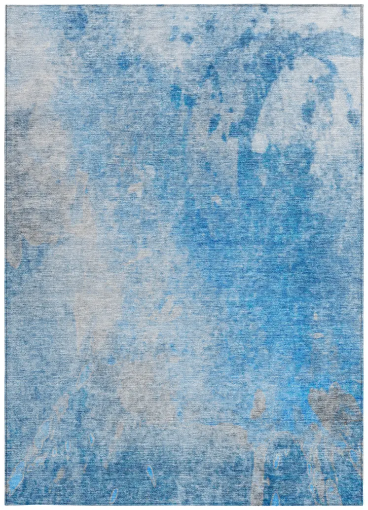 3' X 5' Blue And Gray Abstract Washable Indoor Outdoor Area Rug