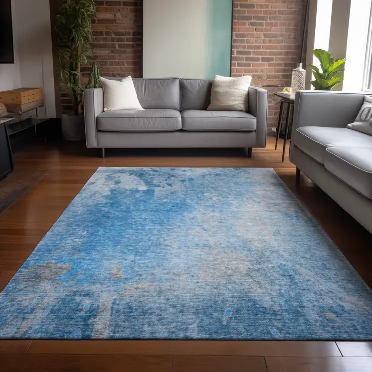 3' X 5' Blue And Gray Abstract Washable Indoor Outdoor Area Rug