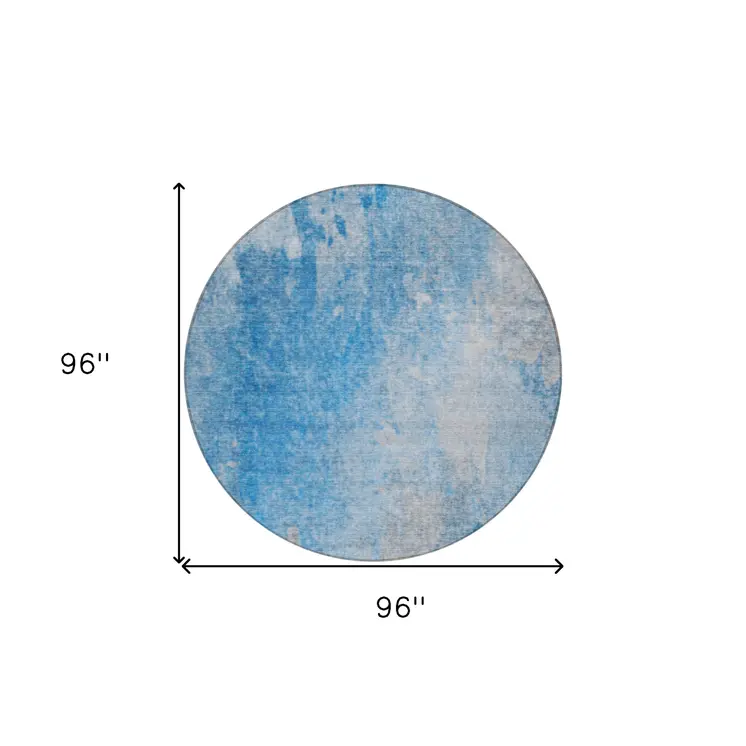 8' Round Blue and Gray Round Abstract Washable Non Skid Indoor Outdoor Area Rug