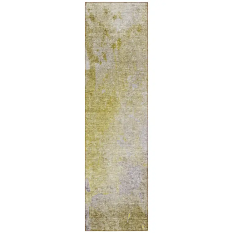 8' Runner Gold Beige and Purple Abstract Washable Non Skid Indoor Outdoor Runner Rug