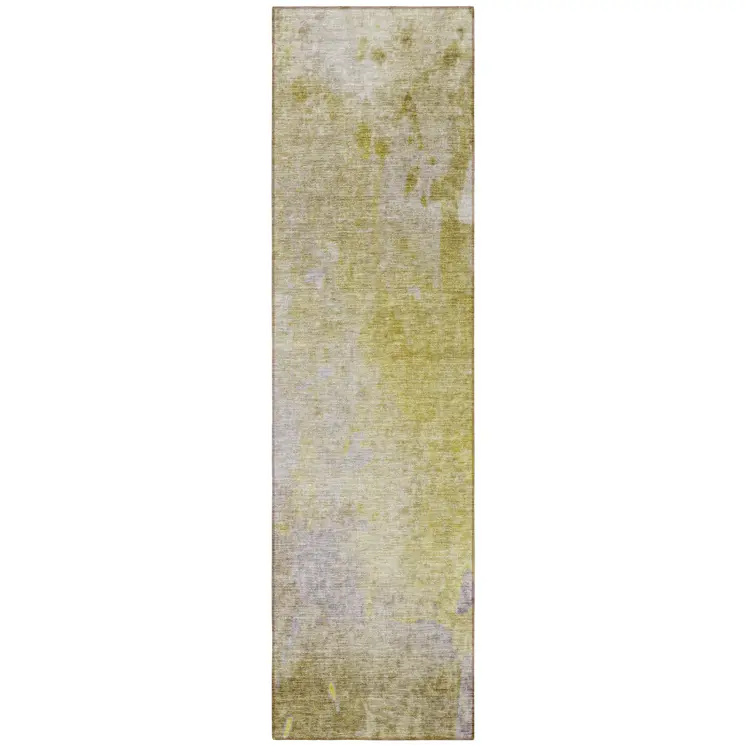 8' Runner Gold Beige and Purple Abstract Washable Non Skid Indoor Outdoor Runner Rug