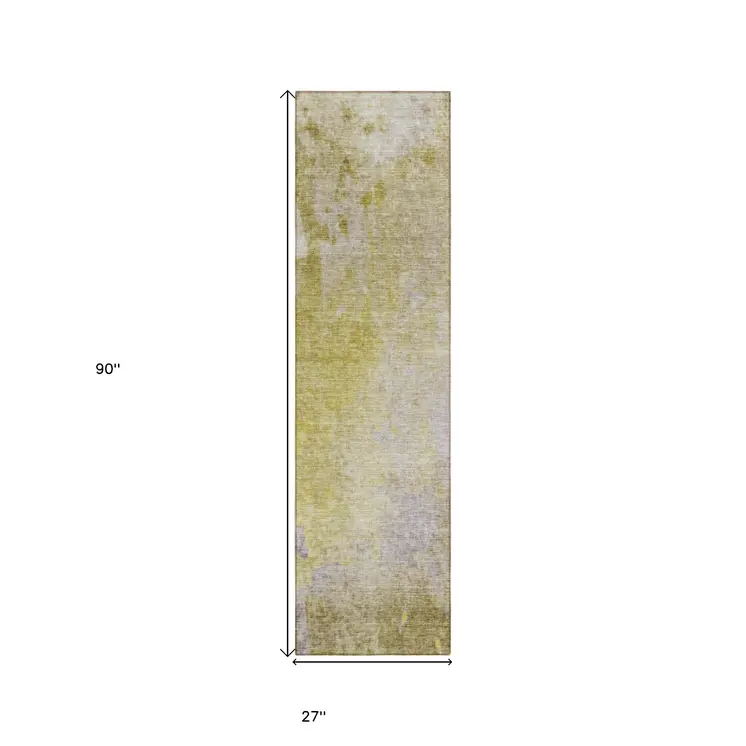 8' Runner Gold Beige and Purple Abstract Washable Non Skid Indoor Outdoor Runner Rug
