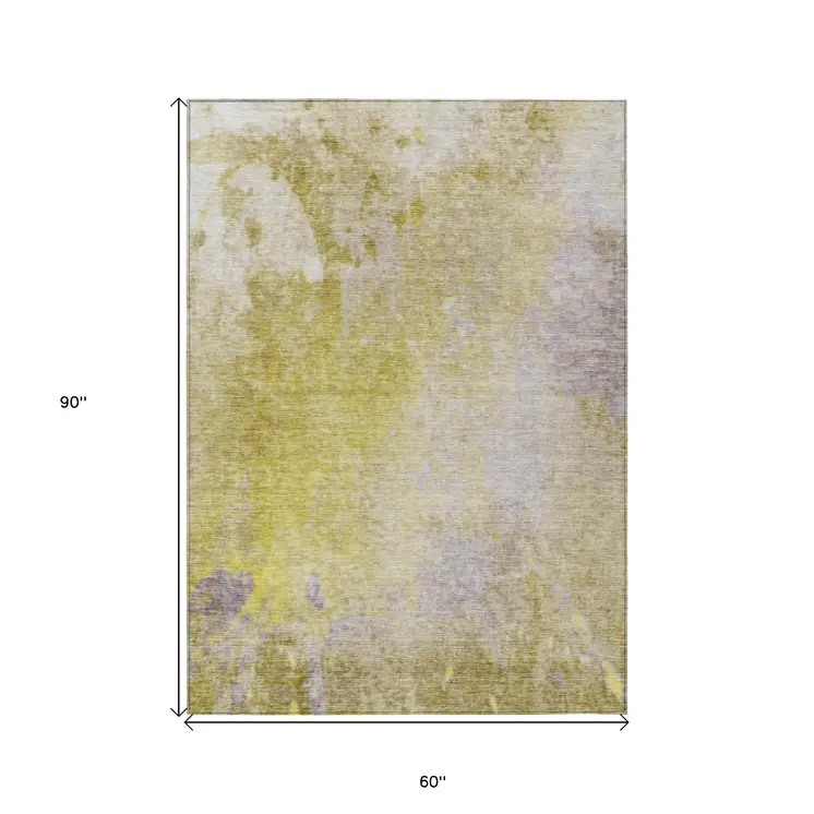 5' X 8' Gold Beige and Purple Abstract Washable Non Skid Indoor Outdoor Area Rug
