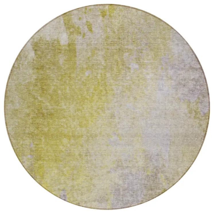 8' Round Gold Beige and Purple Round Abstract Washable Non Skid Indoor Outdoor Area Rug