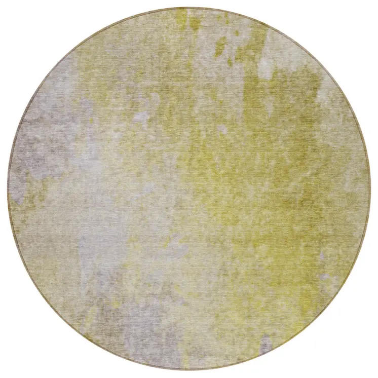 8' Round Gold Beige and Purple Round Abstract Washable Non Skid Indoor Outdoor Area Rug