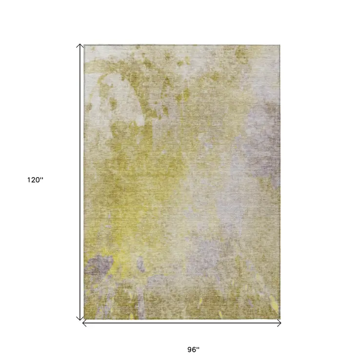 8' X 10' Gold Beige and Purple Abstract Washable Non Skid Indoor Outdoor Area Rug