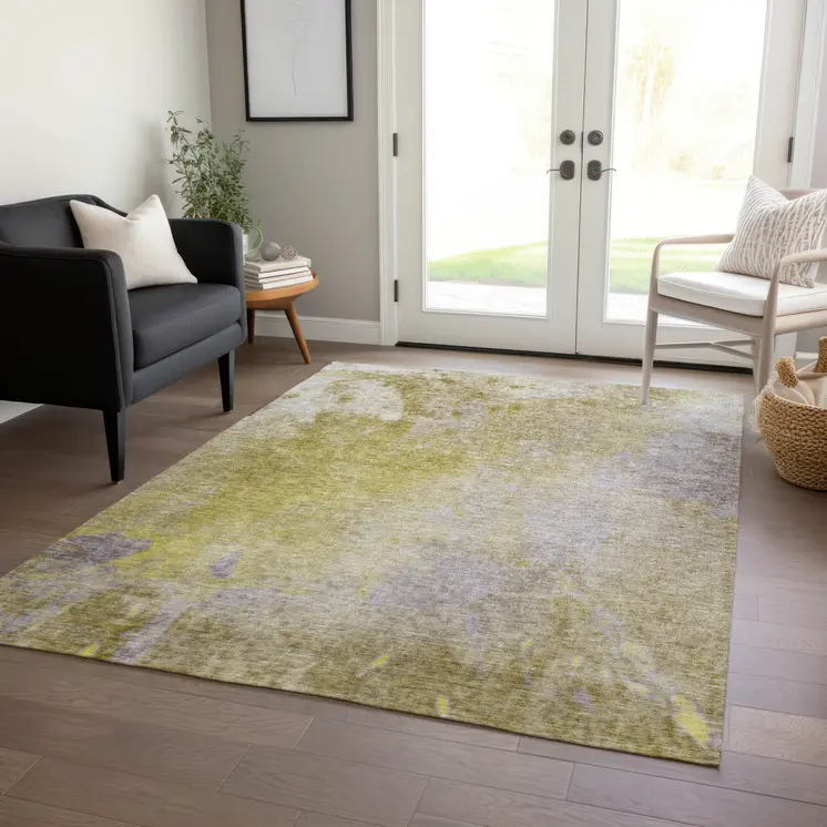 8' X 10' Gold Beige and Purple Abstract Washable Non Skid Indoor Outdoor Area Rug