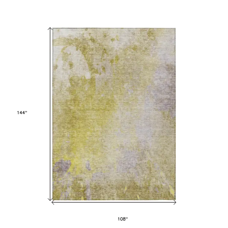 9' X 12' Gold Beige And Purple Abstract Washable Indoor Outdoor Area Rug
