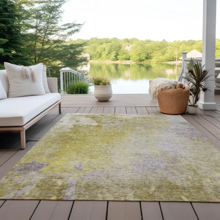 10' X 14' Gold Beige and Purple Abstract Washable Non Skid Indoor Outdoor Area Rug