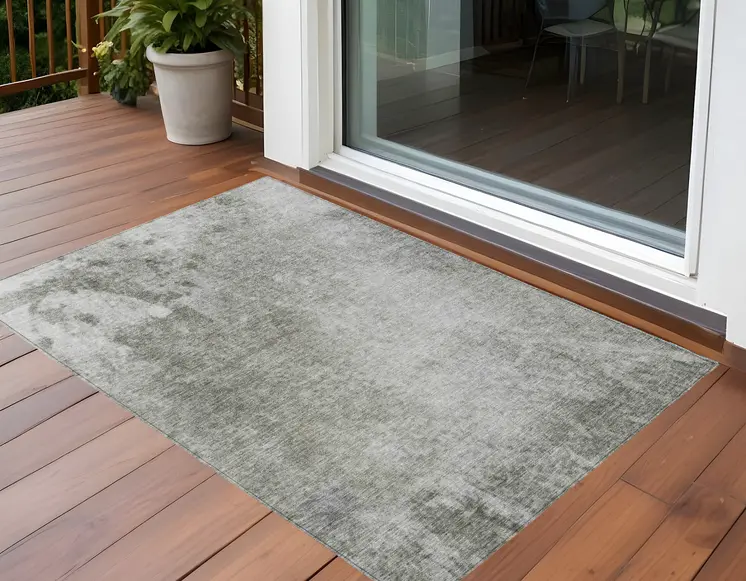 2' X 3' Gray and Off White Abstract Washable Non Skid Indoor Outdoor Area Rug