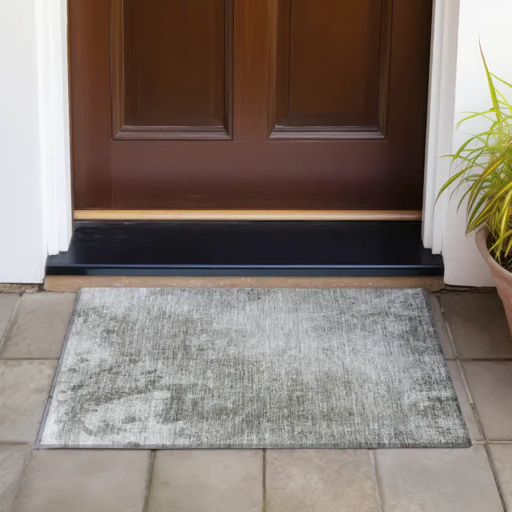 2' X 3' Gray and Off White Abstract Washable Non Skid Indoor Outdoor Area Rug
