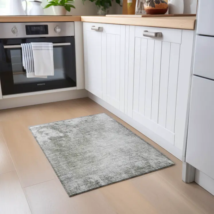 2' X 3' Gray and Off White Abstract Washable Non Skid Indoor Outdoor Area Rug
