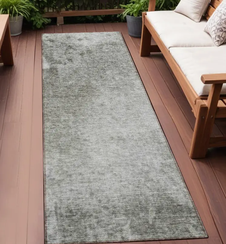 8' Gray And Off White Abstract Washable Indoor Outdoor Runner Rug