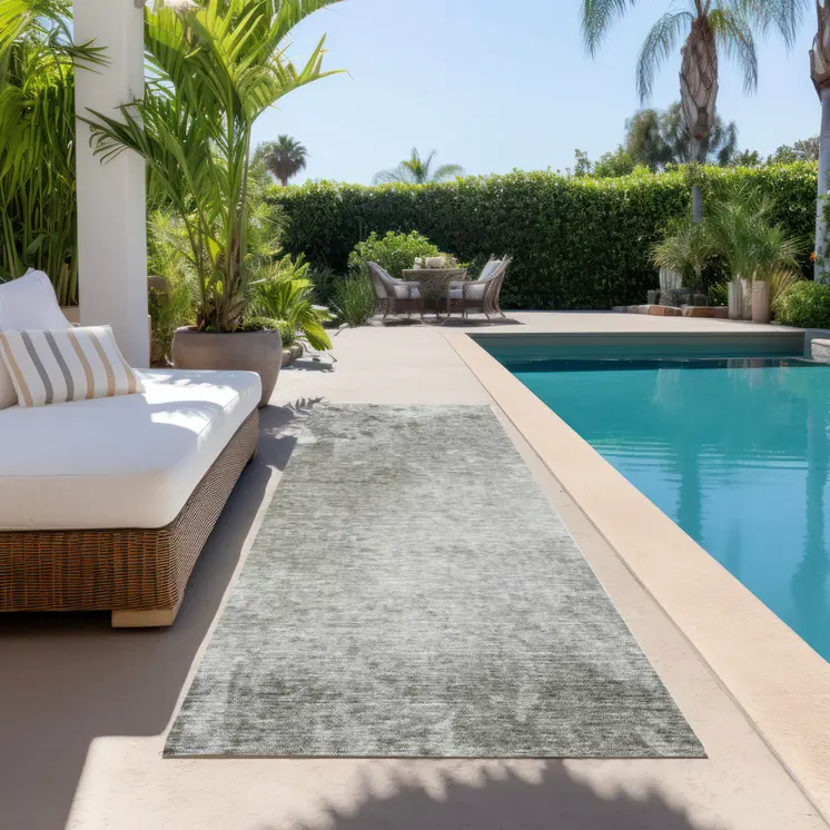 8' Gray And Off White Abstract Washable Indoor Outdoor Runner Rug
