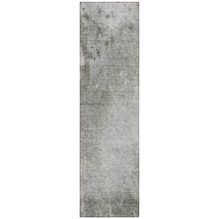 8' Gray And Off White Abstract Washable Indoor Outdoor Runner Rug