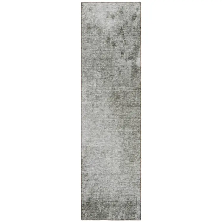 8' Gray And Off White Abstract Washable Indoor Outdoor Runner Rug