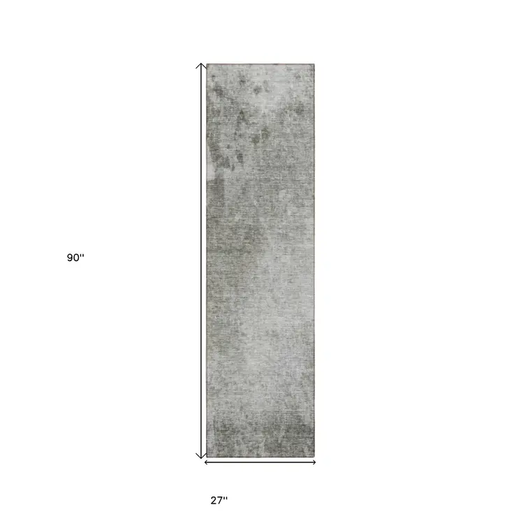 8' Gray And Off White Abstract Washable Indoor Outdoor Runner Rug