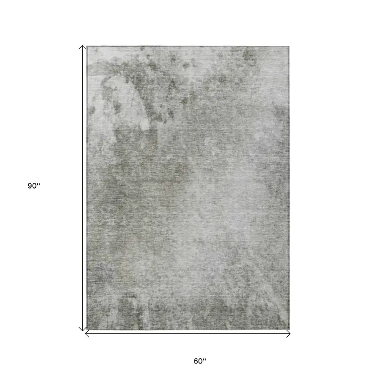 5' X 8' Gray and Off White Abstract Washable Non Skid Indoor Outdoor Area Rug