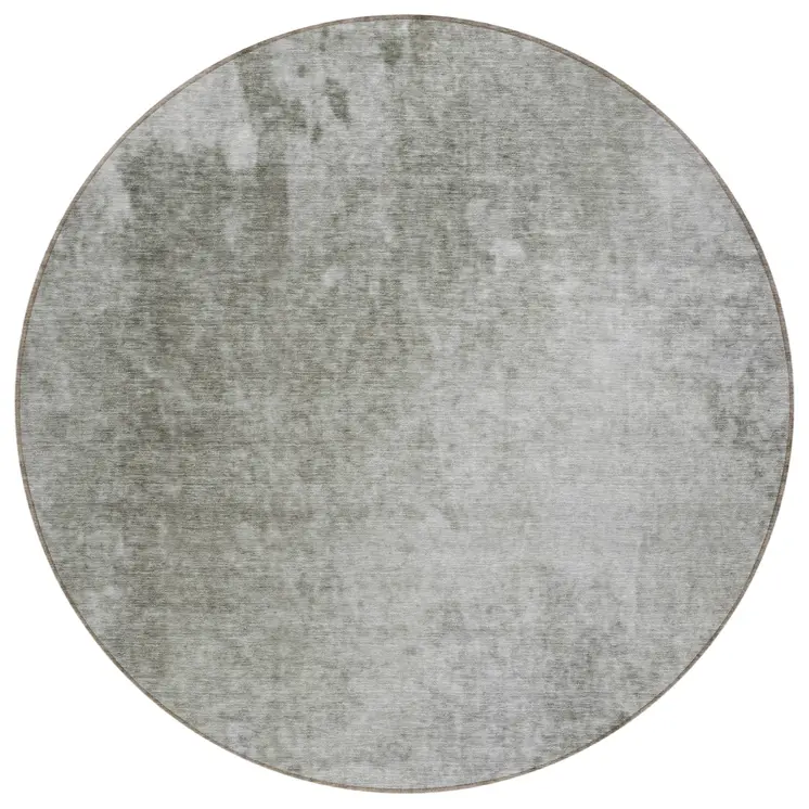 8' Round Gray and Off White Round Abstract Washable Non Skid Indoor Outdoor Area Rug